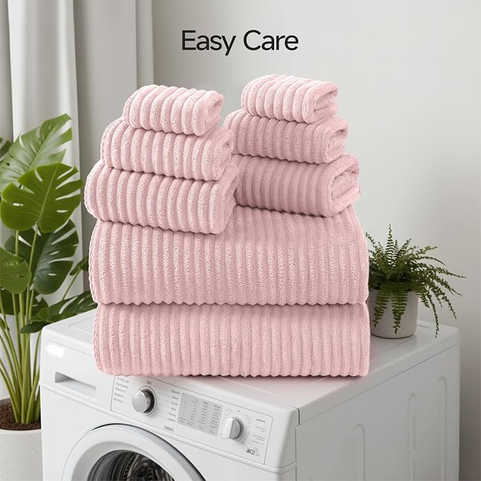 REDKISS Pink Microfiber Bath Towels Set 6 Piece - 70x35 Inches Bathroom Towels of 6 Large, Oversized Bath Towel with 2 Hair Towel Wrap, Highly Absorbent Soft Shower Towels for Bathroom, Hotel, Gym - Image 8
