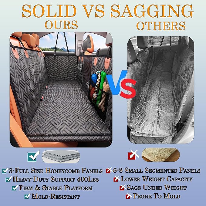 Dog Car Seat Cover for Back Seat with Hard Bottom, PU Leather Back Seat Extender for Dogs, Waterproof Dog Hammock Holds 400 lbs, Anti-Scratch Nonslip Universal Fit Pet Seat Protector, - Image 6