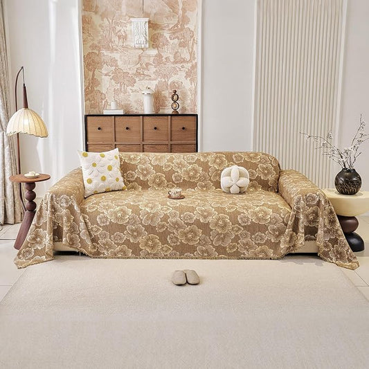 STACYPIK Vintage Floral Couch Cover Blanket for Dogs, Boho Jacquard Coffee Sofa Cover for 2 Cushion Couch Washable Pet Friendly Couch Slipcover for Sectional, Chenille Loveseat Sofa Slipcover-71X118IN by STACYPIK