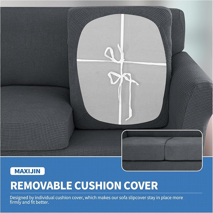 MAXIJIN 2 Piece Couch Covers for 2 Cushion Couch Super Stretch Loveseat Slipcover Dogs Pet Proof Fitted Furniture Protector Spandex Non Slip Sofa Love Seat Cover Washable (Loveseat, Gray) - Image 4