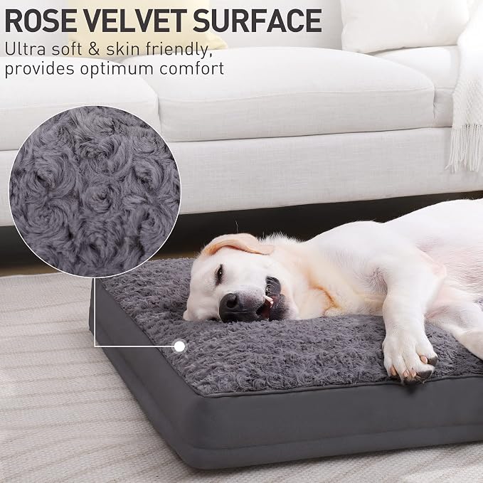 KSIIA Washable Dog Bed for Crate Waterproof for Large Dogs, 47x29 Inch,Gray | 3in egg crate foam,orthopedic support,Soft rose velvet,3ply waterproof fabric,removable cover,anti-slip base,washable - Image 2