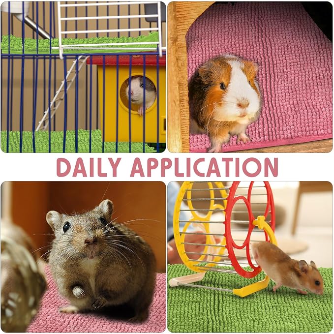 Amylove 4 Pcs Guinea Pig Cage Liner 12 x 12 Inch Washable Chenille Pee Pads Pet Dog Cat Bedding Training Mat Reusable for Small Animals Puppy Bunny Hamster Chinchilla - Image 4