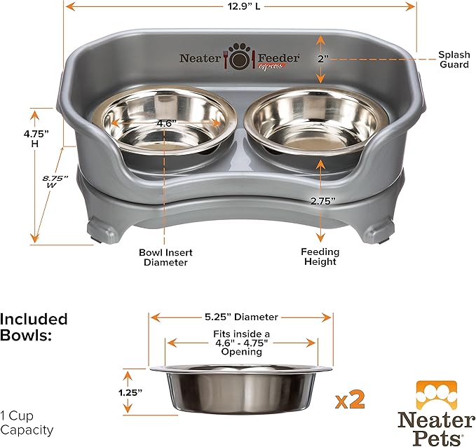 Neater Feeder Express Mess Proof Cat Bowls Elevated, No Spill Feeding Station, Stainless Steel Dishes for Food and Water, Raised Bowls for Indoor Cats, No Fatigue Whisker Friendly Dish, Grey - Image 6