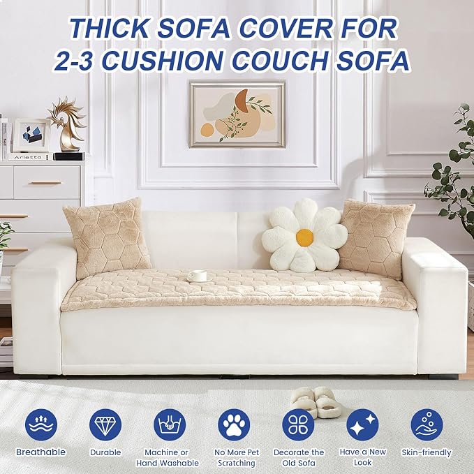 GKXLH New Thick Sofa Cover Washable - Soft Flannel Universal Sofa Covers 2 3 4 Seater, Non-Slip Couch Cover, Couch Seat Covers Sofa Slipcovers Furniture Protector for Living Room (Light Camel, 70x150) | Washable Soft Flannel Sofa Cover, Corner Sofa Cov... - Image 4