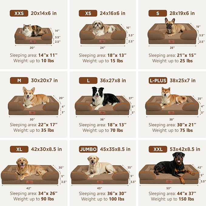 Comfort Expression Orthopedic Dog Bed for Extra Large Dogs with Bolster | Waterproof Dog Couch Bed with Washable Cover & Non-Slip Bottom, Supportive Egg Crate Foam XL Pet Bed, 42x30 Inch - Image 8
