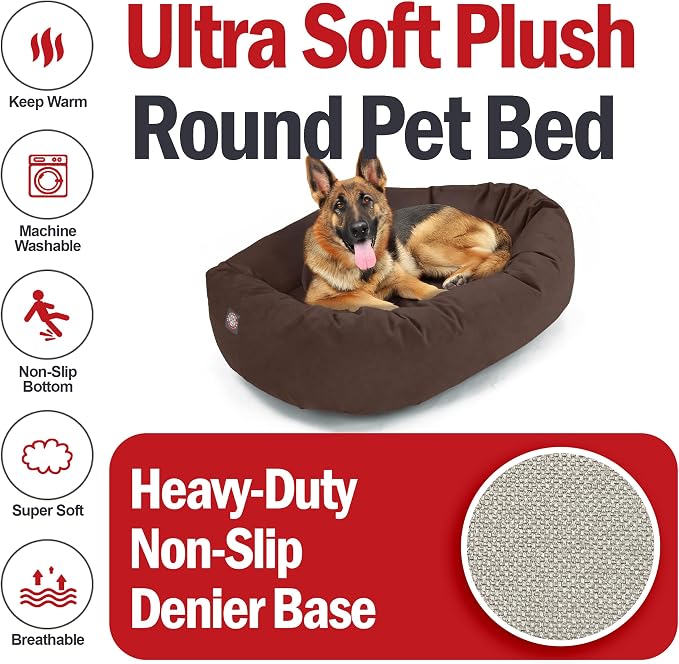 Majestic Pet 52 Inch Suede Calming Dog Bed Washable – Cozy Soft Round Dog Bed w/Spine Support for Dogs to Rest Head - Fluffy Donut Dog Bed 52x35x11 (Inch) - Round Pet Bed X- Large – Chocolate (2025) - Image 6