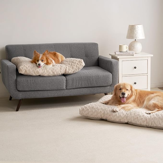 EHEYCIGA Washable Large Dog Bed for Crate 35x23 Inch, Kennel Pad for Dogs Up to 45 lbs, Plush and Comfy Pet Sleeping Mat, Beige - Image 8