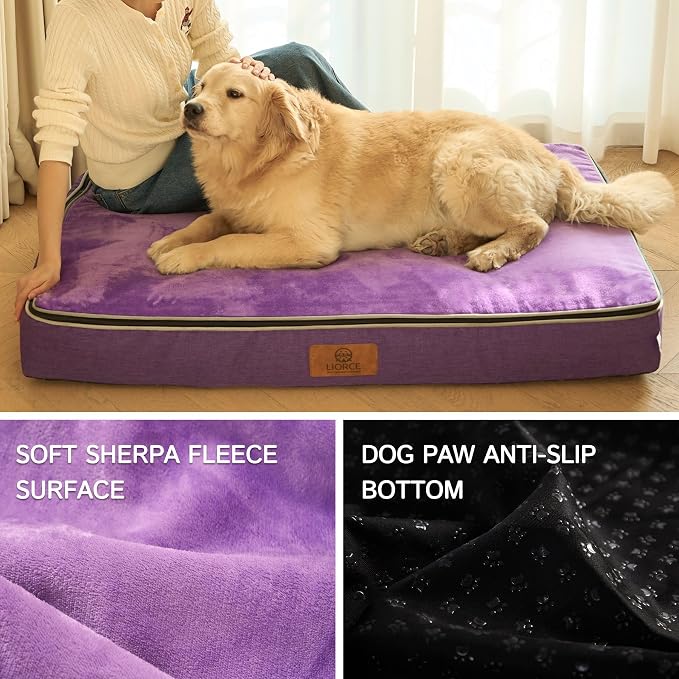 LIORCE Orthopedic Memory Foam XXL Dog Bed - 6" Thick Beds for Extra Large Sized Dog - Waterproof Removable Washable Cover & Wrap-Around Zipper - Ultimate Comfort & Easy Maintenance, Purple - Image 4