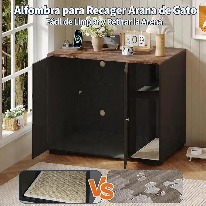 Garvee Large Cat Robot 4 Enclosure Furniture, Cat Litterbox Robot Cabinet with Power Outlet 5 ft Power Cord, Dog Proof Shelf, for Most Self-Cleaning Litter Boxes Black - Image 5