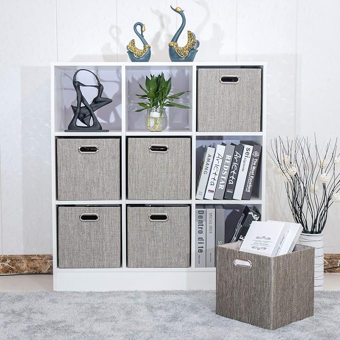 Posprica Storage Basket Bins,12×12 Foldable Storage Cube Boxes Fabric Drawer for Closet Shelf Cabinet Bookcase,4pcs,Coffee - Image 2