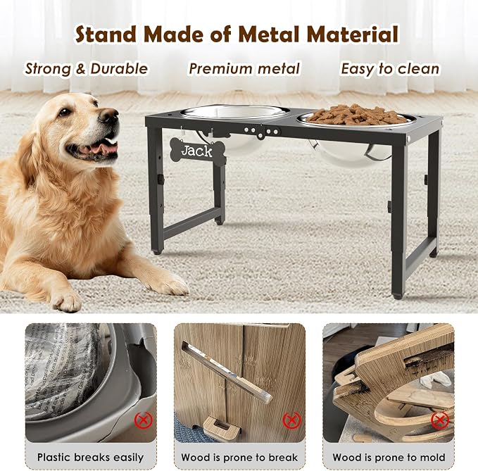 SHAINFUN Elevated Dog Bowls for Large Dogs, 3 Height Adjustable，Raised Tall Dog Food Water Bowl Stand with Two 101oz Bowls - Image 5