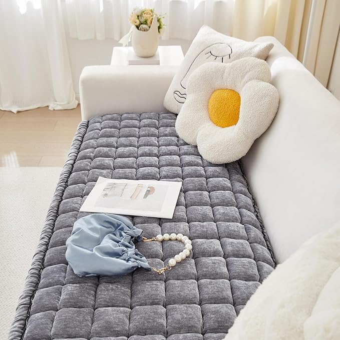 Chenille Couch Cover for Dogs, Quilted Non-Slip Sofa Protector Pad | Soft chenille fabric, PP cotton filling, anti-slip backing, machine washable, for dogs, cats, loveseats and sectional sofas - Image 2