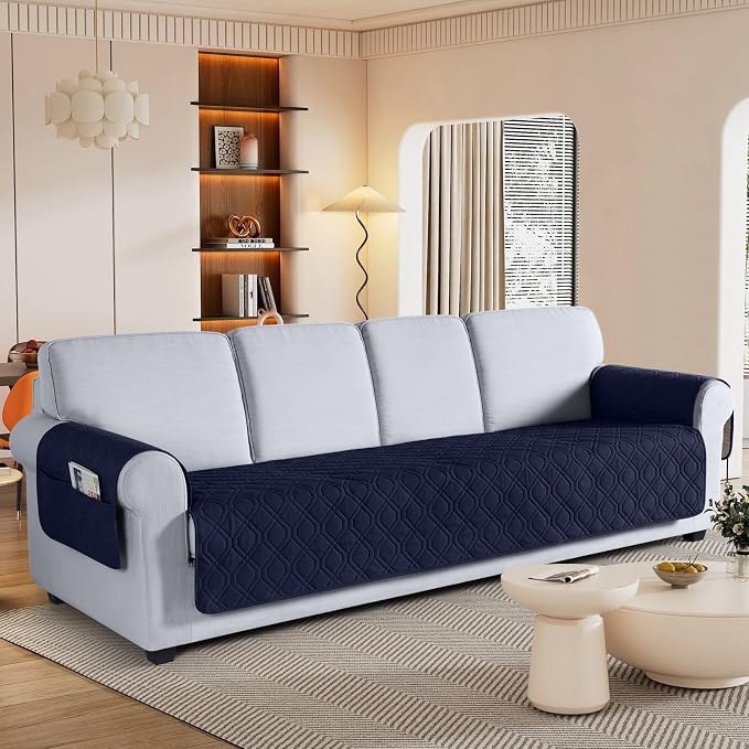 VANSOFY Waterproof Oversized Couch Cover for Pets, Dark Blue, 72.4" | Non-Slip, Washable, Utility Pockets, Pet Friendly, Furniture Protector Slipcover for 4 Cushion Couch - Image 2