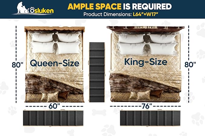 𝟐𝟎𝟐𝟔 𝐔𝐩𝐠𝐫𝐚𝐝𝐞𝐝 Dog Ramp for Bed, 64" Long Foldable Pet Ramp for Small Large Dogs, Dog Ramps for High Beds Car, High Traction with Platform 6 Adjustable Heights 24" to 30" Up to 220LBS Black