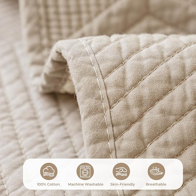 vctops Cotton Quilted Couch Covers for Sectional Sofa (Khaki,36"x36") | Geometric Washable Non Slip Sofa Slipcover for Dogs, Children, Pets Furniture Protector Cover - Image 3