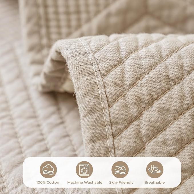 vctops Cotton Quilted Couch Covers for Sectional Sofa (Khaki,43"x43") | Geometric Washable Non Slip Sofa Slipcover for Dogs, Children, Pets Furniture Protector Cover - Image 3
