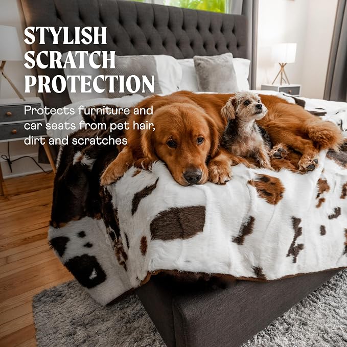 PAW BRANDS PupProtector Waterproof Throw Blanket, Brown Cowhide, 80x62 | Waterproof, machine washable — protects couches, beds & car seats - Image 3