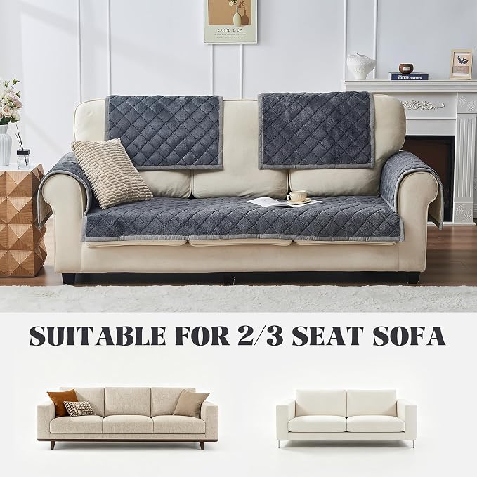 beeweed Couch Covers for Sofa, Couch Covers for Dogs Washable, Non Slip Plush Sofa Slipcovers, Couch Furniture Protector Pet Friendly, Diamond Pattern, Dark Grey, 27.6” x 59” - Image 6