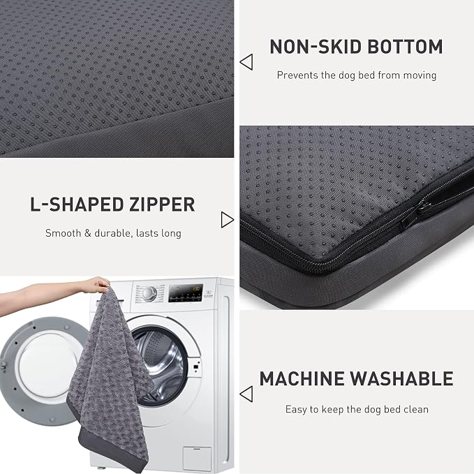 KSIIA Washable Dog Bed for Crate Waterproof for Large Dogs, 53x36 Inch,Gray | 3in egg crate foam,orthopedic support,Soft rose velvet,3ply waterproof fabric,removable cover,anti-slip base,washable - Image 5