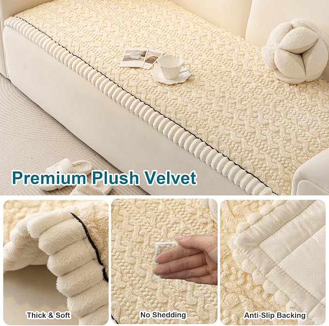 KRFOONN Couch Cover for Dogs Washable Pet Couch Covers for 3 Cushion Sofas Non-Slip Dog 3 Seat Sofa Cushions Covers Soft Sofa Slipcovers Cushion Protector for Pets Mat (Pattern-Beige, 27.6" x 70.9") - Image 6