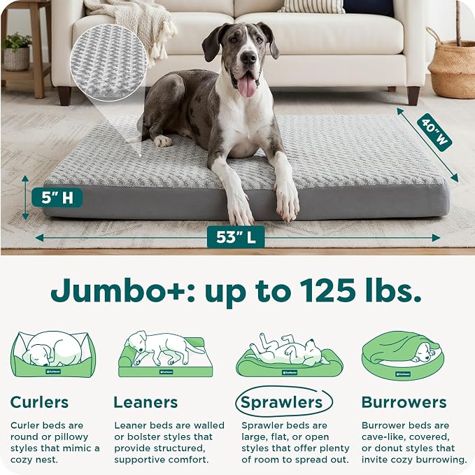 FurHaven Orthopedic Dog Bed for Large Dogs, Mattress Style Bed, Egg Crate with a solid Orthopedic Foam Base for Joint Support, Washable Cover, Jumbo Plus XXL, Plush Faux Fur & Suede, Gray - Image 3