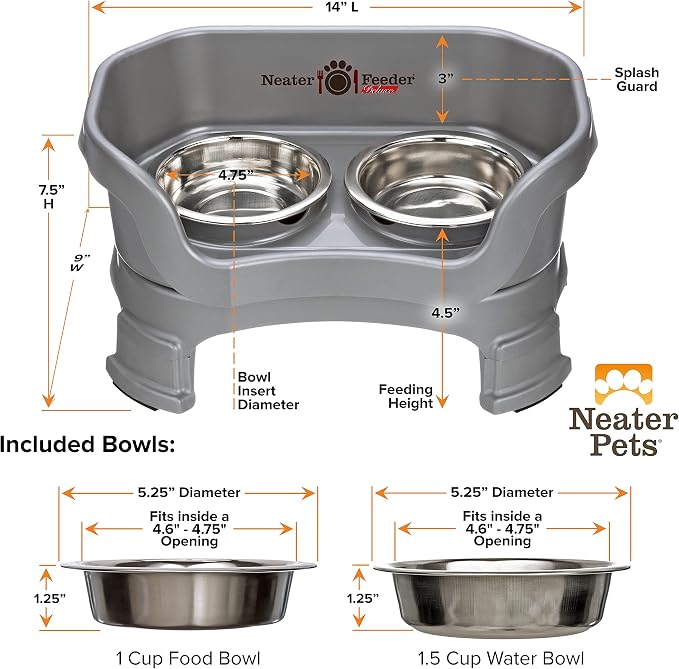 Neater Feeder Deluxe Mess-Proof Elevated Cat Bowls, 2 Height Adjustable (6” & 7.5”) No-Spill Raised Cat Bowl Stand, Whisker Friendly Stainless Steel Dishes for Indoor Cats, Made in USA, Gunmetal - Image 9