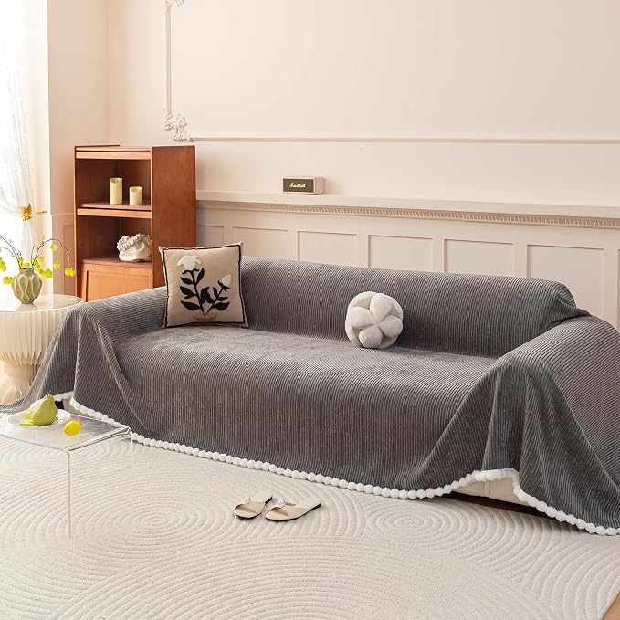 Boho Striped Couch Cover Sofa Covers Washable, Chenille Jacquard Geometric Couch Covers for 2 Cushion Couch Sofa Pet Friendly,Non Slip Thick Sofa Slipcovers for Sectional Sofa, Dark Gray-71X118IN - Image 2