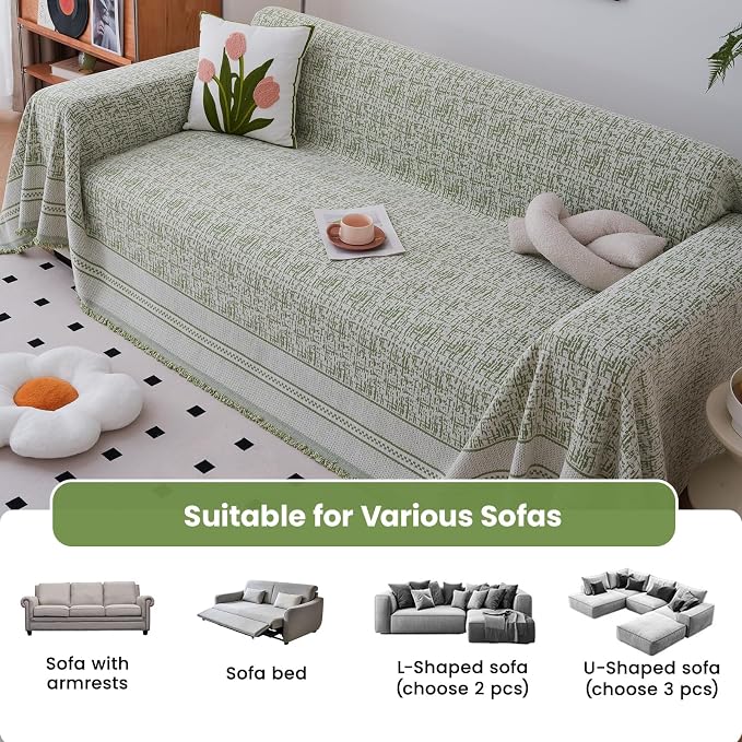 Green 71"x134" Waterproof Sectional Sofa Cover Boho Couch Protector for Pet | Anti Scratch Furniture Protector Pet Friendly Washable Soft Thick Chenille Couch Slipcover for 2-3 cushion, Sectional Sofa - Image 7