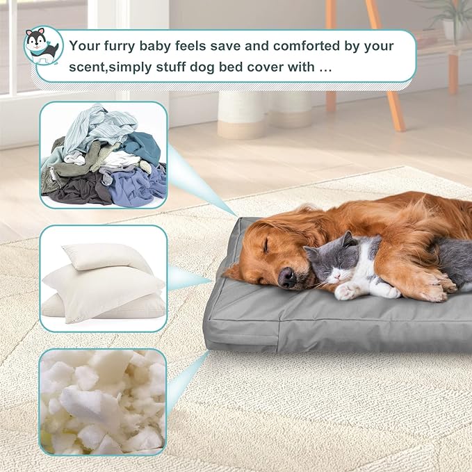 Explore Land Waterproof Dog Bed Cover Canvas Washable Dog Crate Pad Replacement Cover for 42 Inch Crate, 40Lx27Wx4H inch, Gray - Image 6