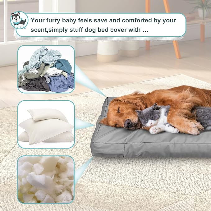 Explore Land Waterproof Dog Bed Cover Canvas Washable Dog Crate Pad Replacement Cover for 54 Inch Crate, 53Lx36Wx4H inch, Gray - Image 6
