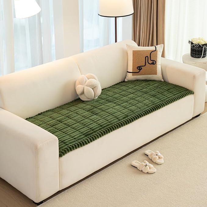Christmas Faux Fur Plush Dog Couch Cover, 3D Stripe Fuzzy Sofa Covers, Non-Slip Fluffy Dog Bed Cover Pet Blanket, Washable Furniture Protector for Puppy Cat (Dark Green,28"x82") - Image 3