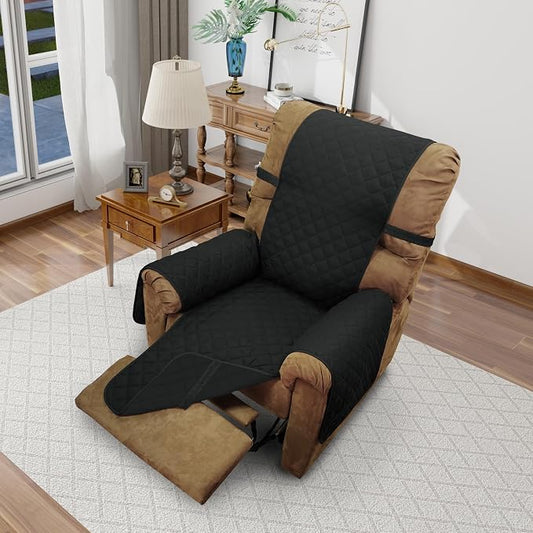 Reversible Chair Covers for Recliner Oversized, Black/Black | Recliner Oversized Covers for Living Room with Elastic Straps, Water Repellent, Chair Protectors Covers for Dogs by LuxshareHome