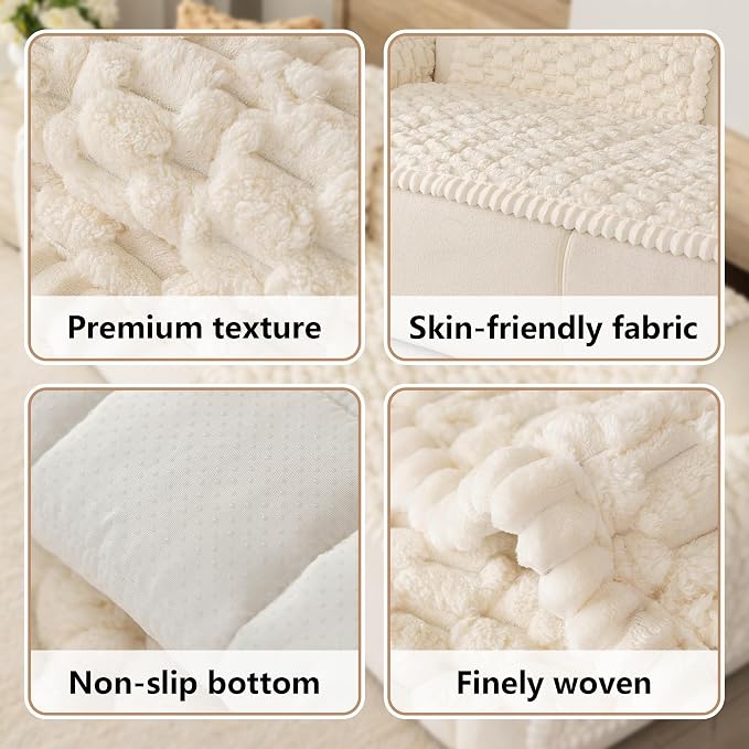 Upgraded Washable Non Slip Dog Couch Cover, Soft Thick Fuzzy Sofa Slipcover, Pet Friendly Furniture Protector for Sofa Couch(White,28"x71") - Image 6