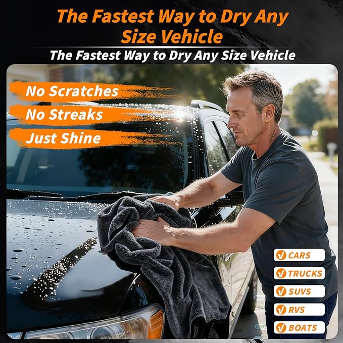 12 Pack Microfiber Car Towels, 24" x 16" Microfiber Cleaning Cloths 600 GSM | Thick Soft, Highly Absorbent, Quick Drying, Scratch-Free Detailing, Buffing, Polishing, Waxing for Cars Truck SUV RV Boat - Image 7