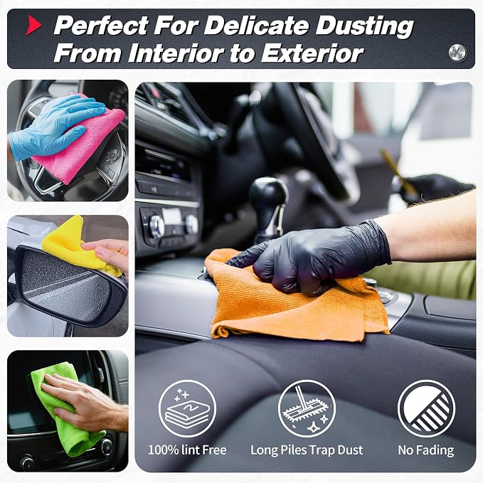 FIXSMITH Microfiber Cleaning Cloth, 100 Pack Shop Towels, Micro Fiber Cloth for Cleaning Car, All-Purpose Absorbent Cleaning Rags for Housekeeping, Dust Cloth for Office, Car Wash Towels, 12inx12in - Image 3