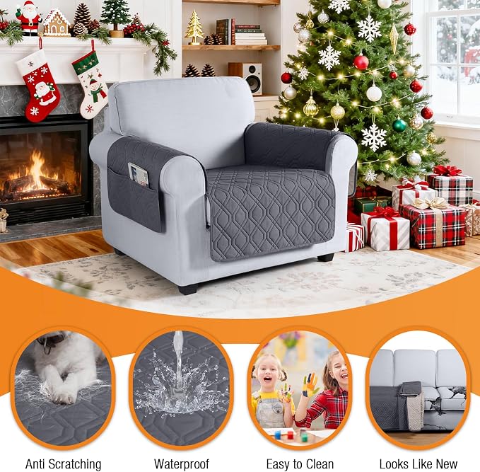 VANSOFY Waterproof Chair Seat Cover for Pets, Dark Gray, 22" | Non-Slip, Washable, Utility Pockets, Pet Friendly, Furniture Protector Slipcover for 1 Seater Couch - Image 4