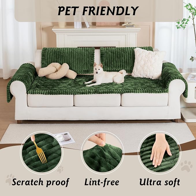 PuTian 100% Waterproof Fuzzy Couch Cover for Dogs Green 27.6"x27.6" | Pet Friendly Dog Mat for Couch, Waterproof Sofa Protector, Scratch Resistant Furniture Cover for Dogs, Machine Washable - Image 3