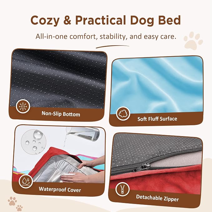 Comfort Expression Orthopedic Dog Bed for Extra Large Dogs with Bolster | Waterproof Dog Couch Bed with Washable Cover & Non-Slip Bottom, Supportive Egg Crate Foam XL Pet Bed, 42x30 Inch - Image 4
