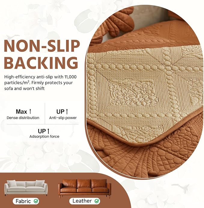 OTOB Quilted Pet Couch Cover Washable, Non-Slip Sofa Protector, 1 Piece | Burnt Orange, 27.6"x59.1", Premium Cotton, Rustic Farmhouse Embroidery, All Seasons, Soft Thick, Breathable, Wear-Resistant - Image 7