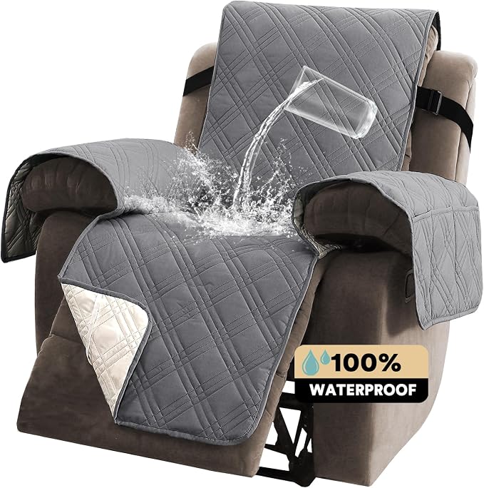 PrinceDeco Recliner Cover 100% Waterproof Couch Cover Sofa Cover for Living Room Water Resistant Furniture Protector with Elastic Straps for Pets Dog(Recliner28,Grey) - Image 7