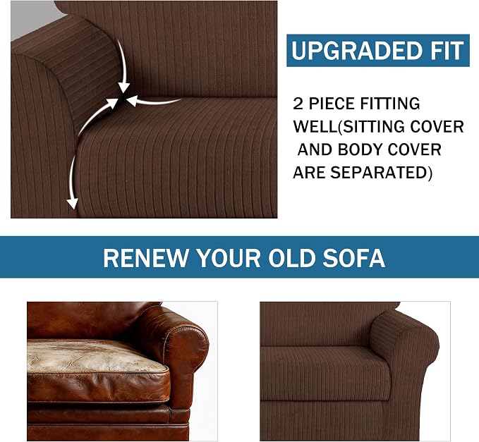 Armchair Cover Stretching Skid Resistance Couch Cover for Pets Washable, Thick and Durable Soft High Spandex Striped Pattern Sofa Covers, Form Fitted Chair Slipcover(Armchair, Chocolate) - Image 4
