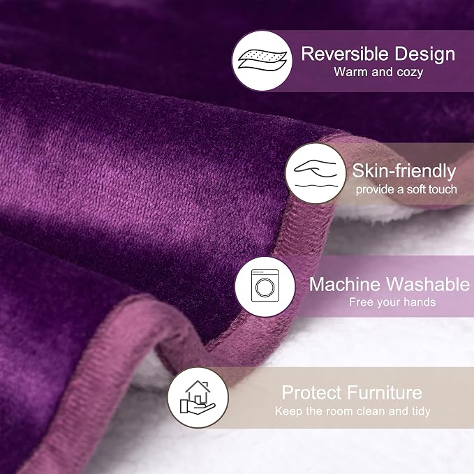 gogobunny Waterproof Bed Blanket, Reversible Sherpa Fleece Throw Blanket for Dog Puppy Cat, Furniture Cover Protects Bed Couch Sofa from Liquid Pee and Pet Fur (Dark Purple, 25x35 inches) - Image 4