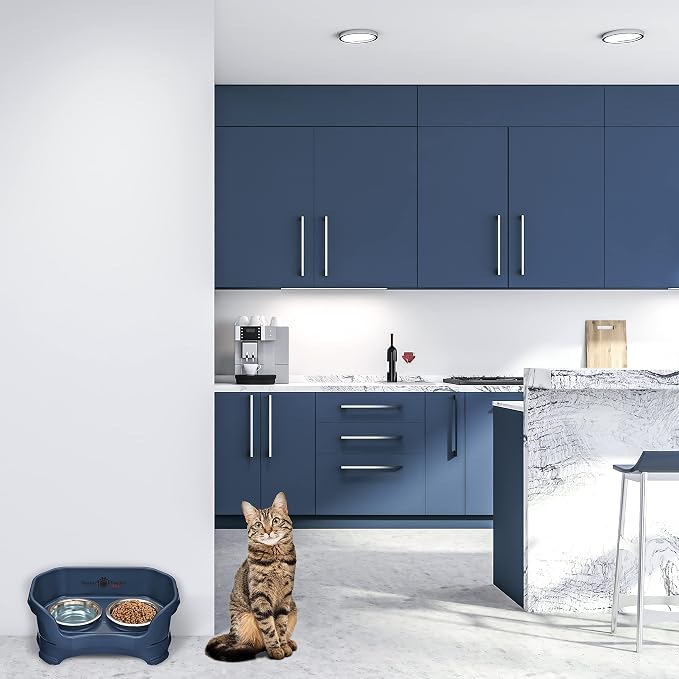 Neater Pet Brands Neater Feeder Deluxe Mess Proof Cat Bowls Elevated, Made in USA, No Spill Raised Bowls for Indoor Cats, Stainless Steel Food and Water Bowl Set, Pet Dish Feeding Station, Dark Blue - Image 7