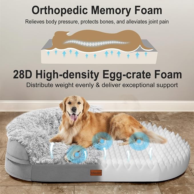 Gimars Upgrade 3.7in Ultra Thick Orthopedic Dog Beds for Large Dogs,Soft Egg Foam Dog Sofa Bed, 28D Crate Foam Washable Cover, Waterproof Lining Supportive Half-Round for Puppy,Senior,Sick Dogs - Image 4