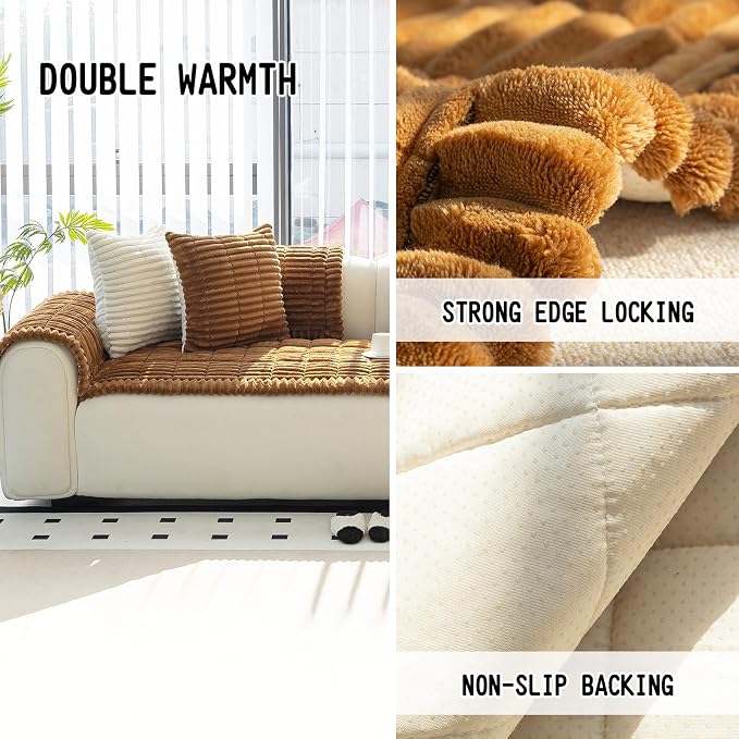 Sofa Couch Cover, Sofa Covers for Dogs Washable, Non-Slip Striped Sofa Slipcovers for Sectional Sofa, Sofa Cover Furniture Protector for L Shaped(Light Brown, 27.6"x 82.7") - Image 2