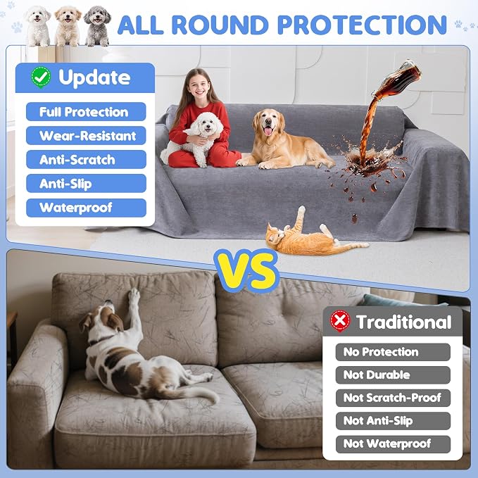 Loiion 100% Double-Sided Waterproof Dog Sofa Cover - Anti-Slip, Leakproof Couch Cover, Pet-Friendly Couch Protectors for Puppy, Large Dog, Kids and Pets 118"X71" - Image 4