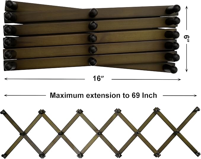 SKOLOO Hat Rack for Wall with 17 Hooks, Solid Wooden, Modern, Expandable Coat Rack Wall Mount for Coats, Hats, Bags, Baseball Caps, Dark Walnut Color - Image 5