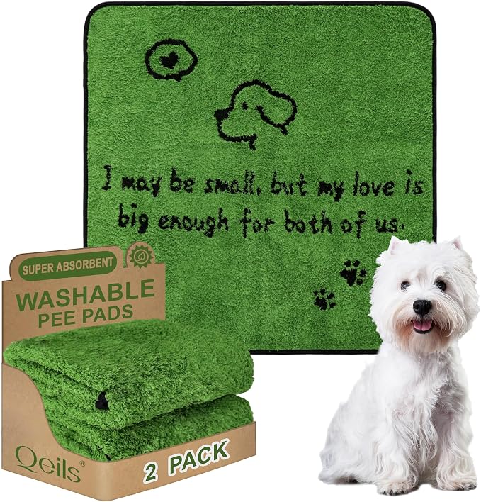 Qeils Reusable Dog Pee Pads, Washable Puppy Pads, Leak-Proof 36"x36" 2 Pack | Super Absorbent And Non-Slip Potty Training Pads, Soft Paw Print Plush Design, Ideal For Crates, Couch, Car Seats & Pet Beds by Qeils