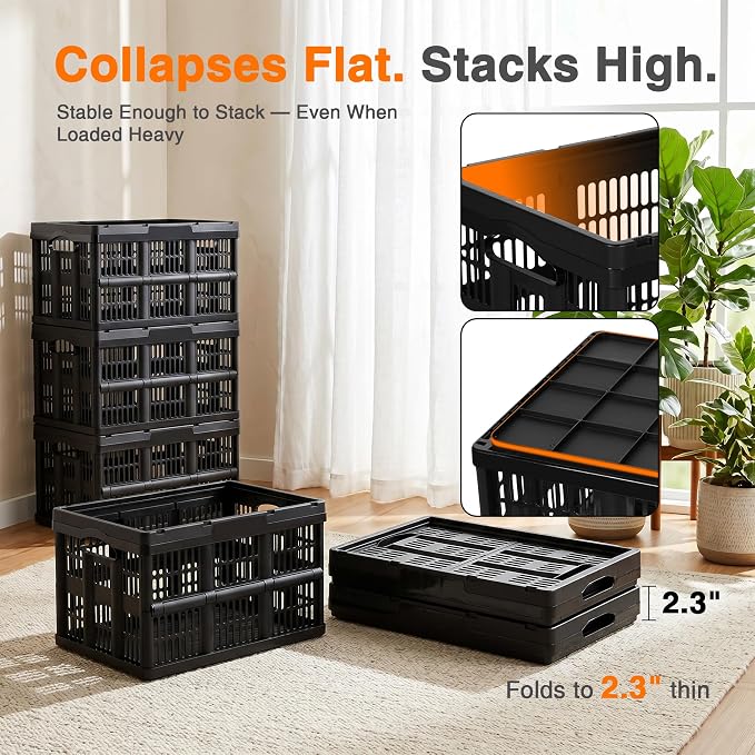 Citylife 45L Collapsible Storage Bins with Lids Plastic Storage Containers for Organizing Stackable Storage Box Large Heavy Duty Utility Crates, 3 Packs - Image 3