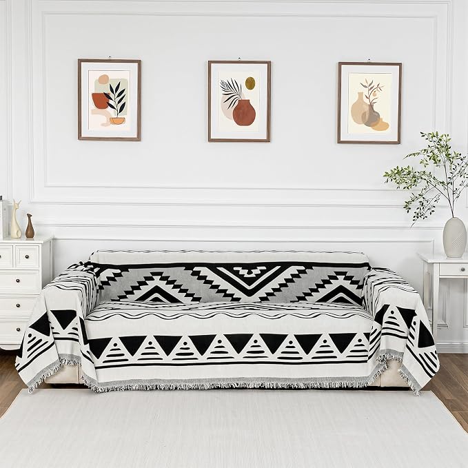 MYSKY HOME Sectional Couch Cover Black Boho Geometric Sofa Covers for Sectional Sofa L Shape Chenille Couch Protector for Dogs Pets Couch Throw Cover Washable Durable for Home Decor, 71" X118" by MYSKYHOME